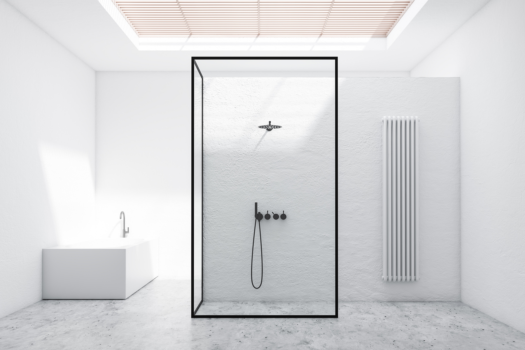 minimalist bath glass enclosed shower